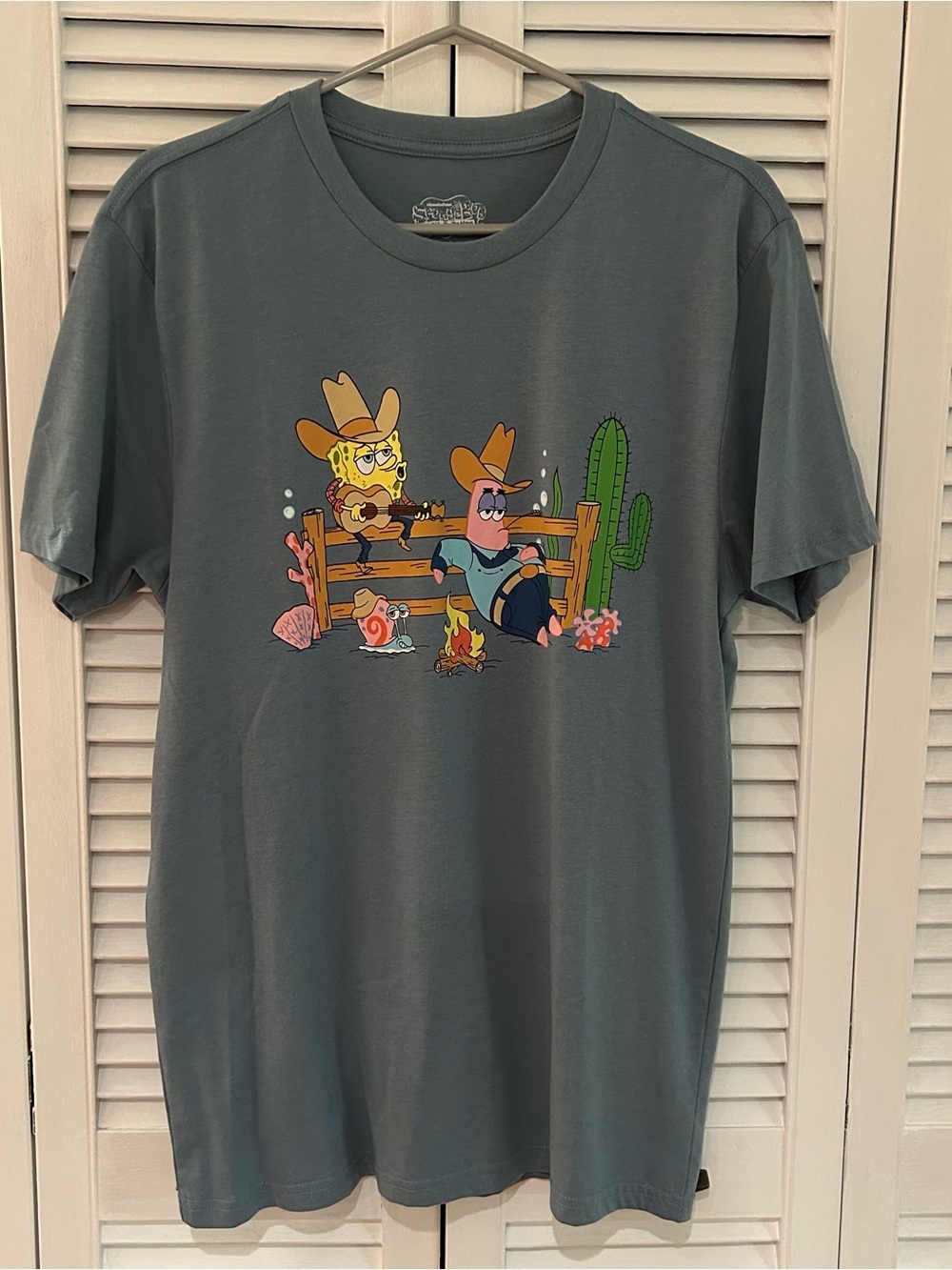 SpongeBob & Patrick Cowboy Graphic Tee - Unisex Blue/Grey